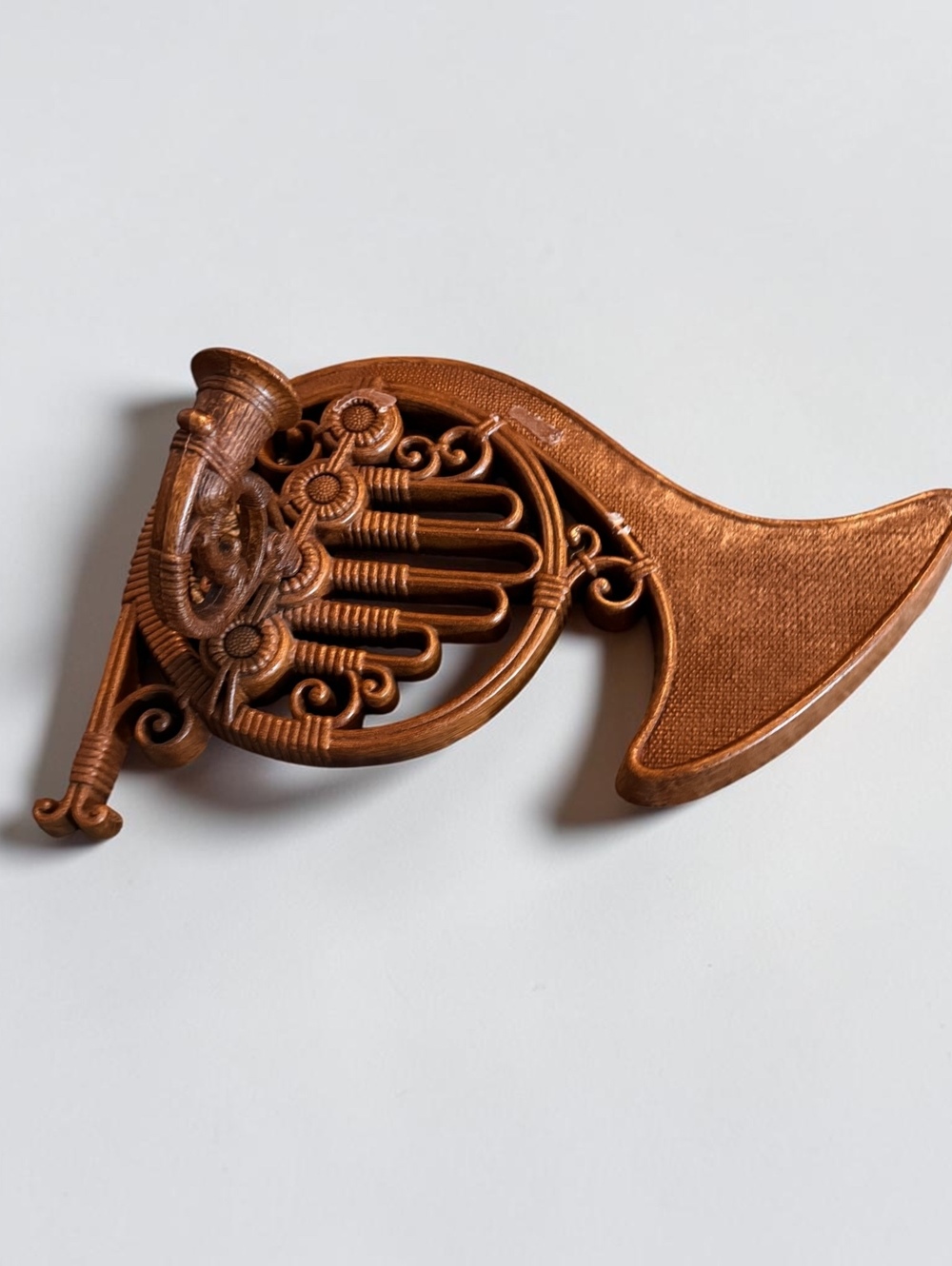 Vintage HOMCO French Horn Wall Decor Brown Musical Instrument Plaque Made in USA